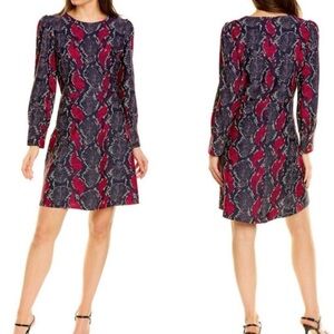 Jude Connally Justine Snakeskin Puff Shoulder Long Sleeve Dress.    4